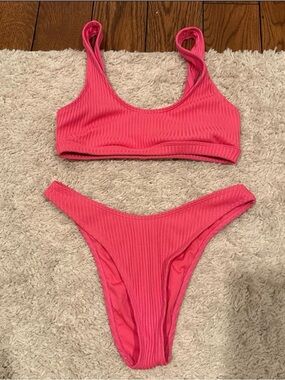 Forever 21 Pink Ribbed Two-Piece Bikini Set